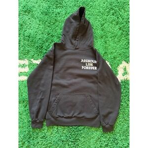 Assholes Live Forever Black Graphic Hoodie Small Streetwear Pullover Kirill